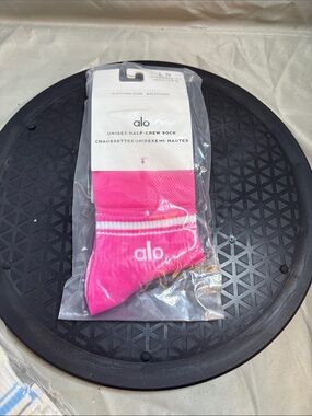 ALO Yoga Bright Pink Half-Crew Athletic Socks with White Stripe